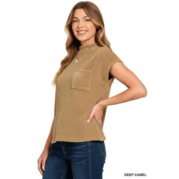 Zenana Chenille Waffle Short Sleeve Sweater‎ - Picture 2 of 2